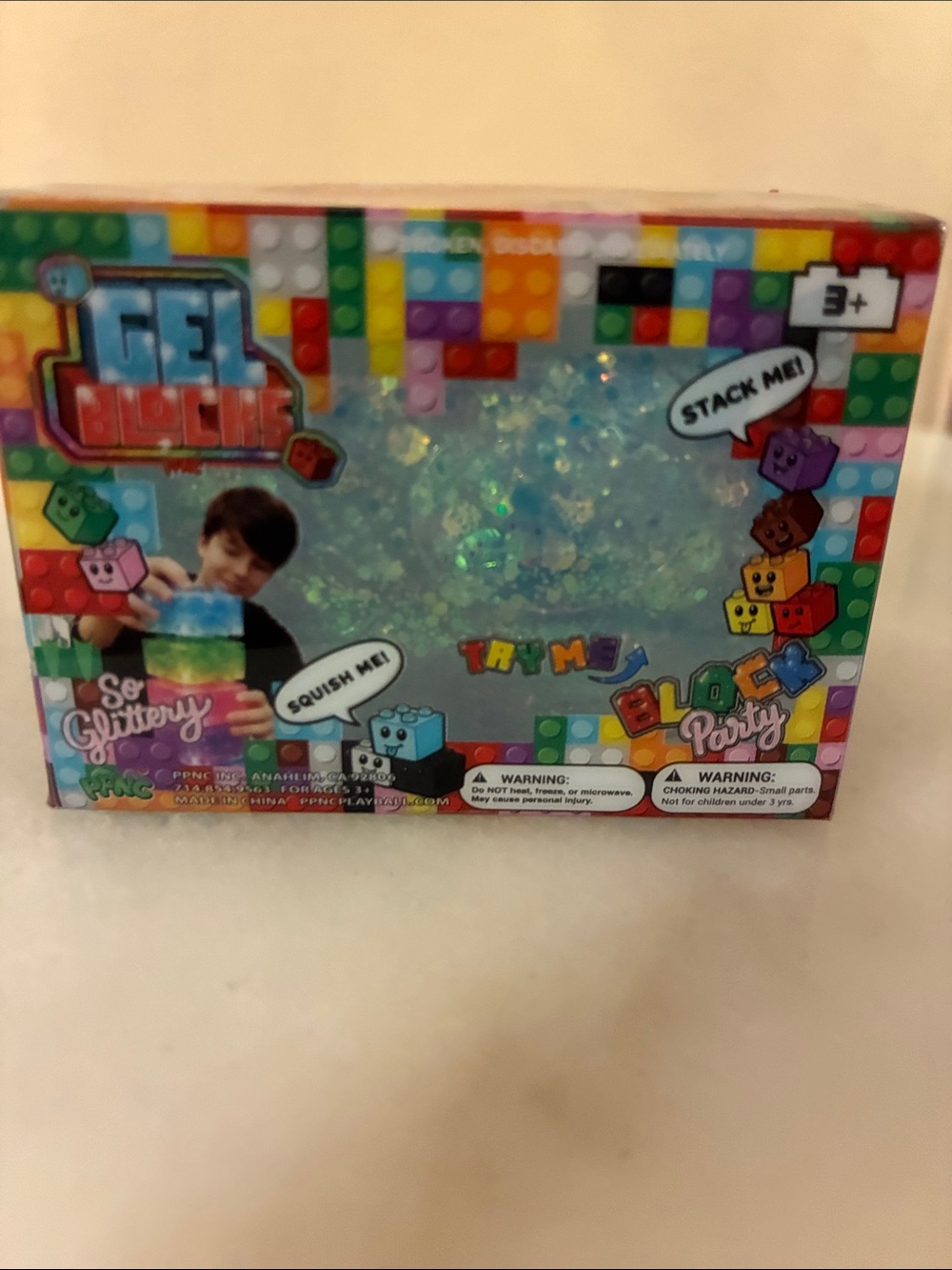 Gel Blocky Squishy Toy - Sparkly Blue/Green